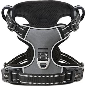 HEELE Pettorina Cane Taglia Piccola Riflettente Pettorina Addestramento Cani Anti Tiro con 2 Ganci in Metallo + Comodo Maniglia, Gilet per Cani Regolabile per Camminare, Grigio, S