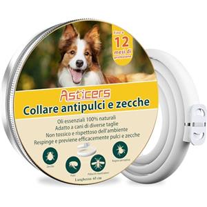 Asticers Collare Antiparassitario Per Cani, Collare Antipulci Cane Sicuro Ed Efficace Composto Da Oli Essenziali Naturali Al 100%, Efficacia 12 Mesi 65cm Collari Antizecche Per Cani Di Tutte Le Taglie (65cm)