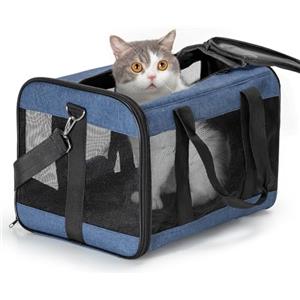 Conlun Trasportino per gatti approvato, Trasportino morbido con guinzaglio interno, Per gatti e cuccioli fino a 7 kg, Borsa da viaggio pieghevole -Blu,M