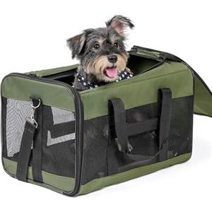 Conlun Trasportino per cane a parete morbida, Grande borsa per gatti con guinzaglio di sicurezza, Trasporto per gatti grandi e cani medi fino a 9 kg, Borsa pieghevole per cuccioli -Verde,L
