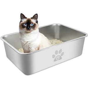 PTLOM Lettiera per gatti in acciaio inossidabile, grande lettiera in metallo per gatti, antispruzzo, inodore e antiaderente, adatta per gatti grandi e piccoli, conigli,40x30x10cm