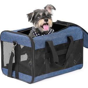 Conlun Trasportino per cane a parete morbida, Grande borsa per gatti con guinzaglio di sicurezza, Trasporto per gatti grandi e cani medi fino a 9 kg, Borsa pieghevole per cuccioli -Blu,L