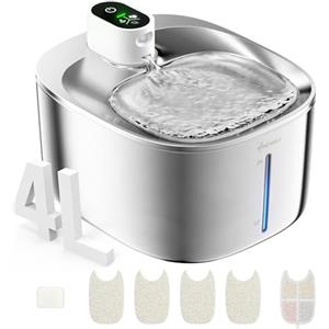 APETDOLA APD APETDOLA 4L Fontanella in Acciaio Inossidabile Cordless,APETDOLA Fontana per Gatti con Sensore Automatico,Ultra Silenziosa con Batteria da 4000mAh,Multi-Filtrazione,Lavabile in Lavastoviglie