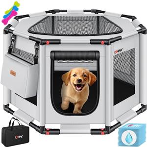LOVPET® Box per cuccioli per interni ed esterni, con beccuccio per cuccioli, in tessuto Oxford, per animali di piccola taglia, cani, gatti, telaio in tubi in PVC, 62cm x 112cm x 112cm