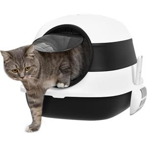 PawHut Lettiera per Gatti con Coperchio, Paletta e Deodorante Inclusi, Lettiera Chiusa con Design Pieghevole e Maniglia, in PP e ABS, 52x41x38 cm, Bianca e Nera