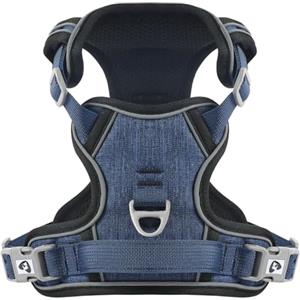 COMSLE Pettorina Cane Taglia Grande Media Piccola, Pettorina Cane ad h Riflettente, Pettorina Anti Tiro per Cani Regolabile con Doppio Anello, Imbracatura Cani Traspirante, Blu Scuro, S
