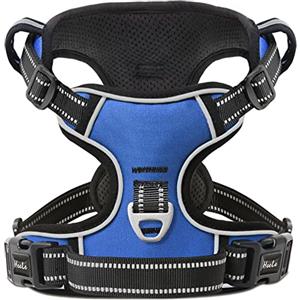 HEELE Pettorina Cane Taglia Media Riflettente Pettorina Addestramento Cani Anti Tiro con 2 Ganci in Metallo + Comodo Maniglia, Gilet per Cani Regolabile per Camminare, Blu, M