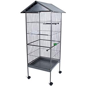 tectake® Gabbia Per Uccelli, Voliera Grande, Acciaio Verniciato a Polveri, 2 Aperture Verticali, 4 Astine di Appoggio, Cassetta per Sabbia, Gabbia Resistente, Tetto a punta - 65 x 66 x 162 cm