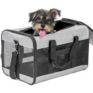 Conlun Trasportino per cane a parete morbida, Grande borsa per gatti con guinzaglio di sicurezza, Trasporto per gatti grandi e cani medi fino a 9 kg, Borsa pieghevole per cuccioli -Grigio,L