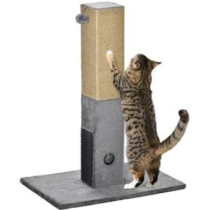 PawHut Albero Tiragraffi per Gatti 5 kg max con 2 Palline Giocattolo e Spazzola, Torre per Gatti in Truciolato, Iuta e Peluche, 59.5x39x79 cm, Grigio