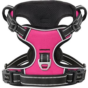 HEELE Pettorina Cane Taglia Media Riflettente Pettorina Addestramento Cani Anti Tiro con 2 Ganci in Metallo + Comodo Maniglia, Gilet per Cani Regolabile per Camminare, Rosso Rosa, M