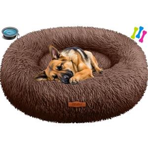 Lovpet® Letto per Cani e Gatti Bagel Ø 100 cm - (3XL), Lavabile, incl. Ciotola + 3X Ossi da Masticare, Divano in Peluche per Cani di Piccola, Media e Grande Taglia, Gatti - Marrone