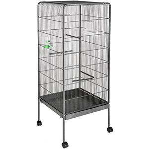 tectake® Gabbia Per Uccelli, Voliera, Acciaio Verniciato a Polveri, senza Tetto, Forma Quadrata, 4 Astine di Appoggio, Cassetta per Sabbia, Voliera da Interno, Gabbia Resistente - 54 x 54 x 146 cm