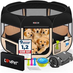 Lovpet® Recinto per Cuccioli - recinto per Animali Pieghevole per Piccoli Animali, Cani, Gatti, incl. Ciotola per Cani - Box per Cani - Recinzione - Tessuto Oxford - Sistema Pop-up