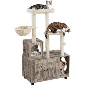 Yaheetech Albero Tiragraffi per Gatti 134,5 cm Mobile per Lettiera Multifunzionale Tutto in Uno Sisal Posatoio Condominio in Legno Grigio Beige/Beige