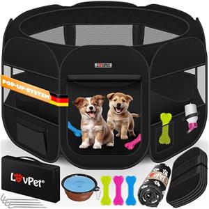 Lovpet® Recinto per Cuccioli - recinto per Animali Pieghevole per Piccoli Animali, Cani, Gatti, incl. Ciotola per Cani - Box per Cani - Recinzione - Tessuto Oxford - Sistema Pop-up