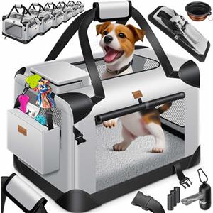 LOVPET® Trasportino per Cani Pieghevole - Box incl. Borsa per Il Trasporto e Ciotola - Per Cani e Gatti - Casetta per Il Trasporto di Animali Domestici, Grigio Chiaro, XL