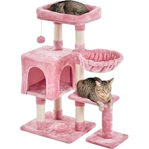 Yaheetech Albero Tiragraffi per Gatti Gattini in Corda Sisal Graffiatoio con Palla 80 x 39,5 x 96 cm Rosa