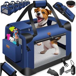 Lovpet® Trasportino per Cani - Box per Cani Pieghevole incl. Borsa per Il Trasporto e Ciotola - Cani e Gatti - casetta per Il Trasporto di Animali Domestici, Blu Marino, XXL