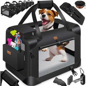 LOVPET® Trasportino per Cani - Box per Cani Pieghevole incl. Borsa per Il Trasporto e Ciotola - Cani e Gatti - casetta per Il Trasporto di Animali Domestici, Nero, XXL