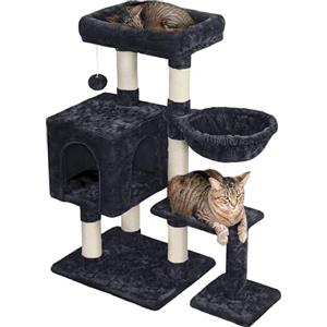 Yaheetech Albero Tiragraffi per Gatti Gattini in Corda Sisal Graffiatoio con Palla 80 x 39,5 x 96 cm Nero