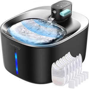 FEELNEEDY Fontanella per Gatti Senza Fili Acciaio A Batteria Con Sensore Di Movimento, FEELNEEDY 4 Litri Fontana d'Acqua Fresca Senza Corrente, Silenziosa, 4000mah, Con 6 Filtri e 12 Spugne