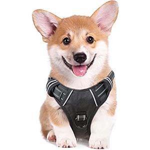 HEELE Pettorina Cane Taglia Media Riflettente Pettorina Addestramento Cani Anti Tiro con 2 Ganci in Metallo + Comodo Maniglia, Gilet per Cani Regolabile per Camminare, Nero, M