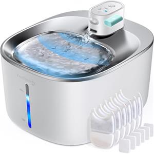 FEELNEEDY Fontanella per Gatti Senza Fili Acciaio A Batteria Con Sensore Di Movimento, FEELNEEDY 4 Litri Fontana d'Acqua Fresca Senza Corrente, Silenziosa, 4000mah, Con 6 Filtri e 12 Spugne