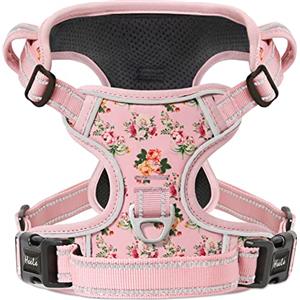 HEELE Pettorina Cane con Motivo Stampato, Riflettente Pettorina Addestramento Cani Anti Tiro con 2 Ganci in Metallo + Comodo Maniglia, Gilet per Cani Regolabile per Camminare, Fiori-Rosa, S