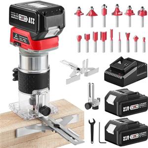 Avhrit Fresatrice a batteria con 2 batterie da 4,0 Ah,Fresatrice verticale legno per la lavorazione del legno, Tagliabordi per legno a batteria con set di 15 punte da 1/4