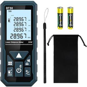 HANMATEK Metro Laser 50M, Telemetro Laser Distanziometro Laser Impugnatura Portatile Strumento di Misura Digitale Rilevatore di Portata Display LCD a 4 Righe Retroilluminato Grande IP54 Antiurto