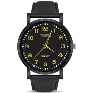 OFFCUP Orologio da Uomini, Orologio Al Quarzo Analogico, Orologio da Polso per Uomini Orologio da Uomini Analogico Al Quarzo Classico Business Casual Con Cinturino in Pelle (Nero)