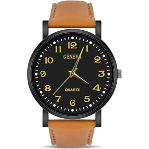OFFCUP Orologio da Uomini, Orologio Al Quarzo Analogico, Orologio da Polso per Uomini Orologio da Uomini Analogico Al Quarzo Classico Business Casual Con Cinturino in Pelle (Nero Marrone)
