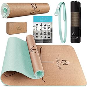 KESSER® Tappetino da Yoga in Sughero Include Borsa con Tracolla da Trasporto e Tappetino da Ginnastica Tappetino da Yoga Tappetino da Fitness in Gomma Naturale Antiscivolo TPE, 183 x 62