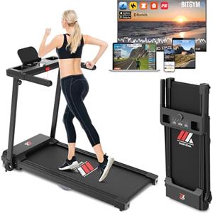 YM Tapis Roulant Elettrico Salvaspazio 14 km/h NEXT 2000 PRO, Motore 2HP (Picco 3,5HP), Brand Italiano, Ampia Superfice Corsa, Telaio rinforzato, APP Kinomap BitGym Zwift, Pieghevole, Assistenza ITA