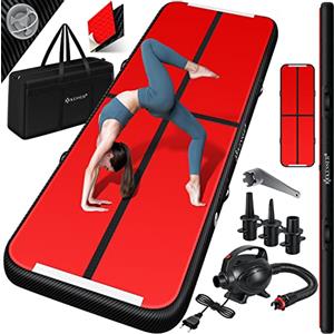 KESSER® Tappeto da palestra, con Borsa di Trasporto e Pompa ad Aria Elettrica, Yoga, Fitness, Tumbling, Ginnastica, Tappeto da allenamento, Gonfiabile, 300x100x10 cm/Nero-Rosso-Carbonio