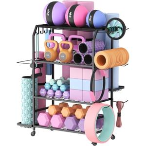 Lifewit Porta per Tappetino da Yoga con Ruote, Rack per Attrezzi da Allenarsi per Manubri, Kettlebells, Blocchi da Yoga, Rulli di Schiuma, Attrezzi da Pilates, per Casa, Garage e Palestra, Grande