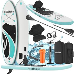 tectake® SUP Gonfiabile Zenon, Tavola Stand-Up Paddle Versatile, Materiale Drop-Stitch, 3 Pinne con Pinna Removibile, Pagaia in Alluminio Regolabile, Antiscivolo in Schiuma EVA - Turchese/Nero