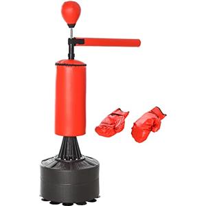 HOMCOM Sacco da Boxe ad Altezza Regolabile con Punching Ball, Asta di Rotazione e Base Riempibile, Sacco da Terra in PU, EPE e HDPE, 88x48x155-205 cm, Rosso e Nero