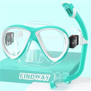 Findway Set per Snorkeling Bambini con Maschera e Boccaglio, Maschera Subacquea Bambino Anti-Perdite Panoramica 180°, Vetro Temperato Occhialini da Nuoto, Snorkel Set per Bambini dai 4-12 anni