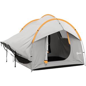 Outsunny Tenda per Auto Impermeabile a 3 Porte con Finestra in Rete, Tenda da Esterno in Poliestere, PE e Fibra di Vetro, 2.4x2.1x2.1m, Grigio e Arancione