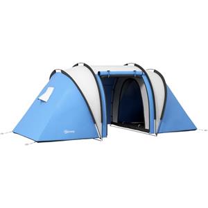 Outsunny Tenda da Campeggio 4-5 Posti con 2 Stanze e Borsa di Trasporto, Tenda a Tunnel Familiare Impermeabile 3000 mm, 220x450x180 cm, Blu