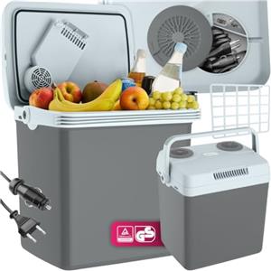 tectake® Box Elettrico per Raffreddamento e Riscaldamento, Mini Frigo Portatile 25 Litri, con Maniglia per Trasporto, Frigorifero e Scaldavivande per Auto e Casa, Modalità ECO - Grigio