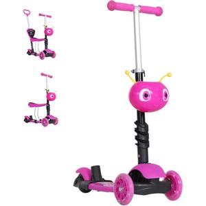 HOMCOM Monopattino 3 Ruote per Bambini con Sedile e Maniglione, Manubrio con Altezza Regolabile, 62x25x72.5cm Rosa