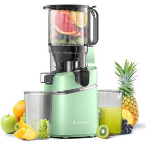 AMZCHEF Spremiagrumi automatico all-in-one, 250 W, apertura 135 mm e spremiagrumi da 1,8 l, per frutta e verdura, vincitore del test con triplo filtro - verde