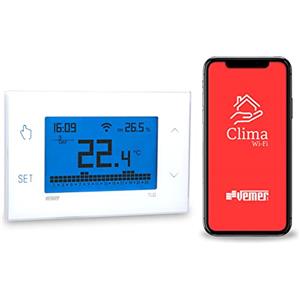 VEMER VE772000 TUO WIFI - Cronotermostato WiFi Settimanale da Parete, Termostato Controllabile da Smartphone con App iOS e Android, Compatibile Google Home e Amazon Alexa, Alimentazione 230V, Bianco