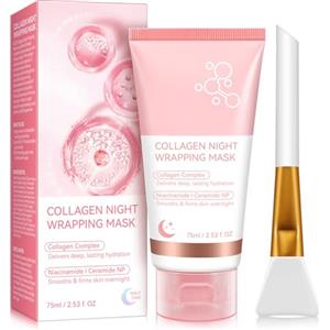 Generico Maschera viso peel off al collagene per la notte, 75 ml, idrata e rassoda la pelle, riduce il rilassamento cutaneo, elasticità e idratazione (pennello incluso)