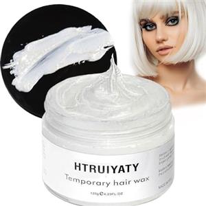 HTRUIYATY Bianco Colore Temporaneo Capelli,Gel Colorato per Capelli Naturale Cera per Capelli Uomo e Donne,Cera Capelli Colorata per Feste,Cosplay e Halloween