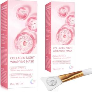 PLOBRT Maschera Collagene Viso, Collagen Night Wrapping Mask, Deep Hydration Care - Maschera Viso Peel-off per una Pelle Luminosa -2 Pezzi