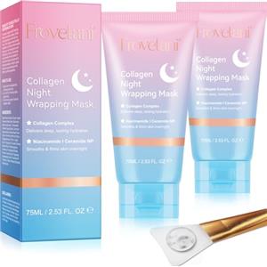 Frovetani Maschera Collagene Viso, Collagen Night Wrapping Mask, Maschera Del Collagene Maschera Peel Off Di Notte, Migliorare L'elasticità Della Pelle, Hydration,Levigare eRassodare Durante la Notte (2 Pezzi)